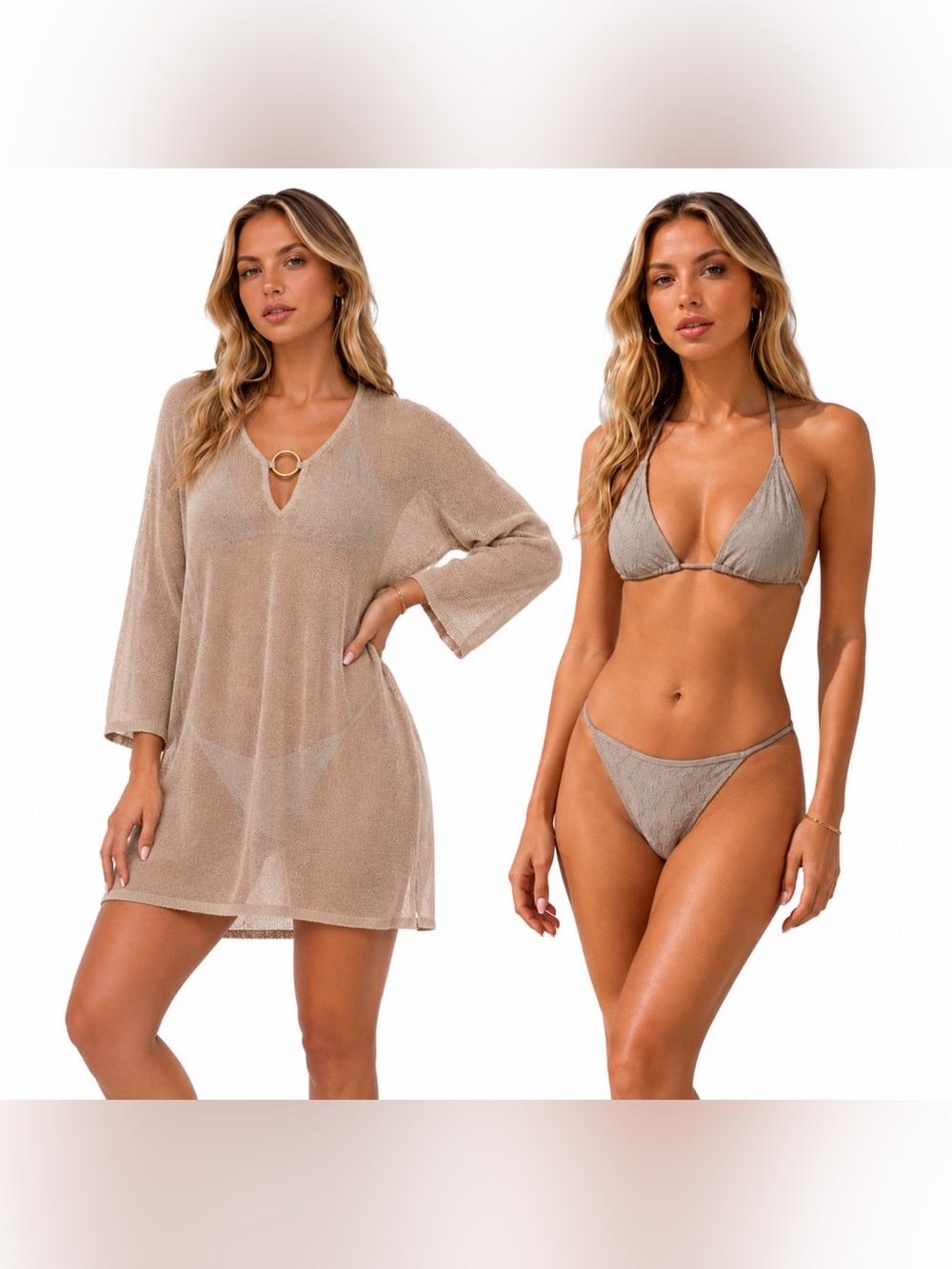 HOUSE OF HARLOW Sandy Sun Palm Tree Print Bikini & Bamboo O-Ring Cover-Up Set